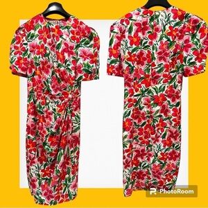 Papell petites vintage floral midi dress fitted Korean made sz 10
